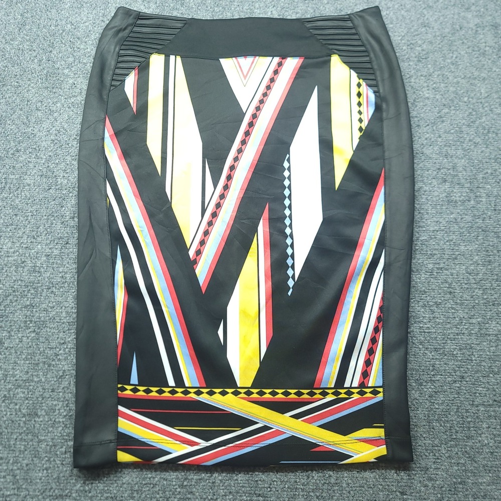 Bisou Bisou Michele Bohbot Abstract Geometric Moto Pencil Skirt Black Multi 10